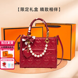 喵小姐（MISSMIAO）红色结婚包包女新款高级感戴妃包手提包送新娘三八礼物单肩斜挎包 红色+礼盒【送花束+丝巾+挂饰】送新人结婚订婚礼物