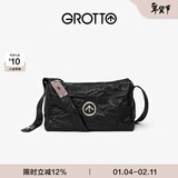 GROTTO个乐黑石包经典大容量植鞣绵羊皮单肩斜挎通勤软包男女款新年礼物 黑石M（银标）