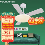佑家LED餐厅风扇灯吊扇灯现代简约客厅吊灯风扇卧室电扇灯 【升级60w全光谱】哑光白变频6档 48寸