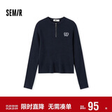森马（Semir）毛衣女冬季短款半开襟刺绣修身套头衫女生风显瘦上衣107724107001