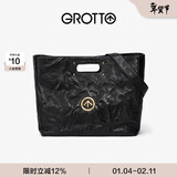 个乐经典CARRY托特包大容量通勤植鞣褶皱绵羊皮手提单肩包新年礼物 经典黑金标L