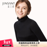 金三塔 100%桑蚕丝打底衫真丝抽皱高领针织打底衫1YZW0732 黑色7100 M