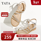 他她（TATA）绝美坡跟凉鞋女外穿一字带时装凉鞋夏季7UA03BL4 银色 36