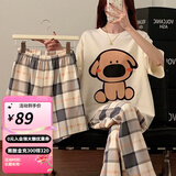 婧麒月子服夏季新款时尚三件套孕妇睡衣产前产后空调服家居套装 格子狗Jyz160772 2码（80-110斤）