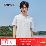 三福2025夏季新款短袖t恤男女圆领纯色上衣情侣款白色休闲打底衫 圆领-精白 XL