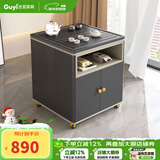 古宜火烧石茶台茶桌小户型客厅阳台茶水柜边几办公室轻奢移动茶桌茶几 多功能茶台【深灰色】 整装