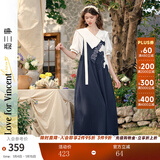 两三事阔腿背带裤女梵高文艺2025夏季新款宽松慵懒休闲裤驭马漫游 深蓝色 M