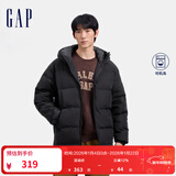 盖璞男装徽章logo抽绳立领连帽羽绒服纯色外套677652 黑色 S (165/88A) 亚洲尺码