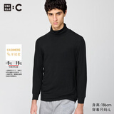 优衣库男装HEATTECH EXTRA WARM混纺两翻领T恤9分袖9%羊绒481442 481442/09黑色 2XL