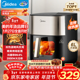 美的（Midea）小炎烤空气炸锅蒸烤一体上下双热源免翻面 可视窗口家用智能大容量6L金属内腔蒸汽嫩炸烤箱KZC6054