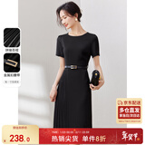 尚都比拉设计感拼接连衣裙夏季高级感气质百褶裙小个子中长裙子 雅黑色 M