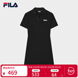 斐乐 斐乐官方女子针织连衣裙时尚修身POLO领短袖裙子 正黑色-BK M (165) 84A