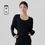 鹿亦萌大U领普拉提训练运动罩衫女遮屁股慵懒宽松蝙蝠袖长袖瑜伽服上衣 黑色 XL