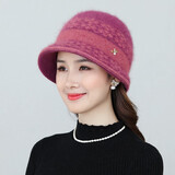 浩冠 帽子女中老年加绒保暖老年人奶奶兔毛老人帽秋冬季送妈妈的生日礼物毛线帽围巾套装 皮红（只有帽子） 均码