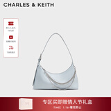 CHARLES&KEITH柔软拉链式褶皱单肩包腋下包包女包女士生日新年礼物CK2-40782472 Sea Salt Blue海盐蓝色 S