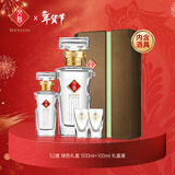 文君 绿色礼盒 52度 500ml+100ml 礼盒装 浓香型白酒 年货送礼