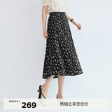 伊芙丽（eifini）【经典延续】蒋欣代言波浪气质绝美碎花拼接韩式半身裙女A字半裙 黑色 M /105-118斤