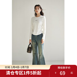 独束大码女装简约百搭圆领T恤女春装新款微胖mm经典圆领正肩上衣 月光白 XL (尺码：3)