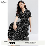 伊芙丽（eifini）伊芙丽V领围裹式收腰显瘦碎花连衣裙女2024夏装新款气质碎花裙 黑色 长款 L 165/88A