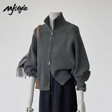 MJ STYLE立领开衫毛衣女2026冬季加厚保暖舒适双头拉链宽松百搭外套上衣