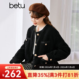 betu百图女装冬季新款短外套圆领复古时尚外套长袖短外套女2211T84 黑色 XS