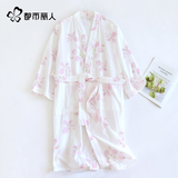 都市丽人四季纯棉双层棉纱布浴衣女日式和服开衫系带日系碎花泡泡纱睡袍女