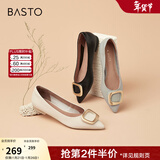 百思图秋商场同款百搭通勤方扣尖头低跟晚晚风女单鞋RGR36AQ5 黑色 39