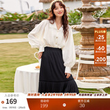 两三事丝绒半身裙春季女黑色百褶裙裙子复古半裙长裙 开心自转体 黑色- 薄款 L