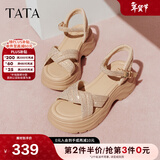 他她（TATA）凉鞋女鞋2025秋季新款休闲厚底法式气质时装凉鞋女 杏色 37