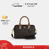 蔻驰（COACH）【礼物】奥莱女士女包经典老花ROWAN 迷你波士顿单肩斜挎包手提包 IM/胡桃木色/棕黄色