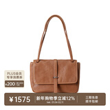 裘真新年礼物 复古001邮差包女单肩通勤大容量斜挎包植鞣头层牛皮包 大象灰-中号
