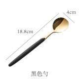 网红不锈钢刀叉勺三件套装家用祖母绿陶瓷柄西餐勺牛排刀餐具 黑金四支【餐勺】