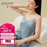 金三塔真丝睡衣女100%桑蚕丝性感可外穿真丝吊带裙睡裙丝绸睡衣七夕礼物 雾霾兰（性感蕾丝） XL