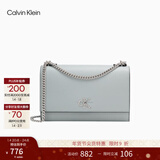 Calvin Klein【新年礼物】通勤单肩包荔枝纹包包金属搭扣链条翻盖CK女包斜挎包 PC6-灰蓝色 OS