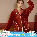 安之伴情侣睡衣女秋冬季开衫国民领保暖双面珊瑚绒男女家居服套装可外穿 桔红【蓄热锁温-柔软亲肤】 女 S