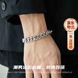 AHK古巴手链男士钛钢手环情侣潮流首饰新年生日礼物送男友老公 经典时尚【银色18cm】+钛钢升级