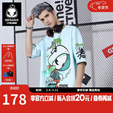 闪电潮牌（GENANX）太空棉夏季T恤男嘻哈情侣装宽松字母印花动漫五分袖潮流短袖 粉绿色 M