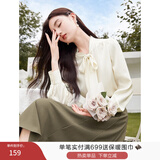 香影雪纺衬衫女长袖2026春季新款飘带米白色法式上衣通勤职业衬衣 米色 L