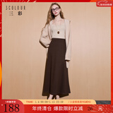 三彩2025冬季新款简约优雅松紧腰半身裙气质通勤A字裙长裙M 咖啡色 M 160/68A