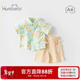 欢喜小熊宝宝短袖套装男童夏季半袖衣服婴幼儿夏天衬衫2025新款男孩潮服