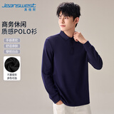 真维斯（Jeanswest）POLO衫男2025秋冬长袖潮牌速干抗菌休闲翻领休闲上衣藏青色XL
