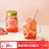 GLASSLOCK进口玻璃复古饮料杯子女韩国清新果汁杯家用玻璃茶杯带盖冷饮水杯 金色+银色 手柄款750ml