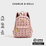 CHARLIE&KELLI CK品牌包包女款书包双肩包女士2026年妈咪背包大容量实用电脑包 粉色小号【代写贺卡 品牌礼袋】