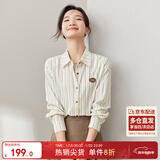 尚都比拉春季休闲通勤衬衫新款洋气条纹长袖衬衣女百搭上衣 杏底咖条 M