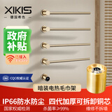 希色XIKIS德国暗装电热毛巾架纯铜芯碳纤维卫生间隐藏预埋嵌入加热烘干智能 拉丝金【WiFi+触控】四杆