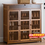 安尔雅新中式鞋柜门口简易鞋架家用收纳透气大容量多层玄关柜 三门带抽