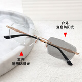 美泰龙防蓝光眼镜无度数防辐射男平光镜女变色切边无框平面镜配近视眼睛 金色镜架变色防蓝光(新版0度) 常规尺码