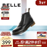 百丽（Belle）潮搭马丁靴男冬季商场同款真皮英伦风休闲靴加绒92267DD0预售 黑色(6孔) 44 (270mm)