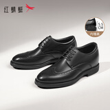 红蜻蜓26新款男士布洛克牛皮鞋正内增高正装商务皮鞋WTA332851Z黑色40