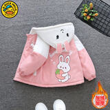 G.duck童装女童外套秋冬季儿童棉衣加绒加厚小女孩冬装夹克连帽宝宝衣服 草莓兔粉色 110 建议100-110cm4-5岁